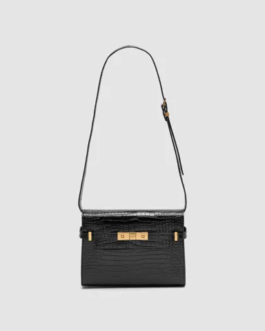 Saint Laurent Manhattan Medium Leather Shoulder Bag Black Croco