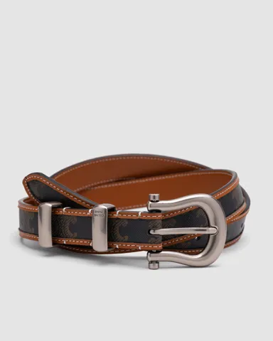 Celine Western Belt in Triomphe Canvas and Calfskin / Silver
