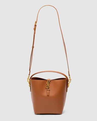 Saint Laurent Medium Le 37 Shiny Leather Bucket Bag Brown