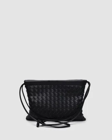 Bottega Veneta Vintage Leather Intrecciato Crossbody Bag Black