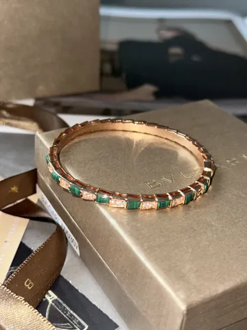 Bvlgari Serpenti Viper Bracelet 18K Rose Gold with Malachite/Diamonds