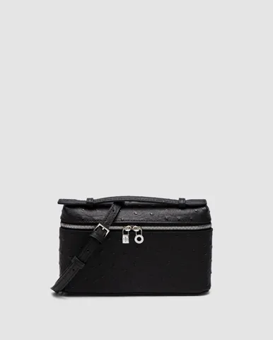 Loro Piana Extra Bag 19 Ostrich Leather Black