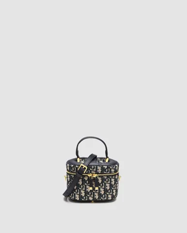 Dior Small CD Signature Vanity Case Blue Dior Oblique Embroidery