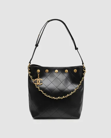 Chanel Quilted Drawstring Bag in Black/Gold