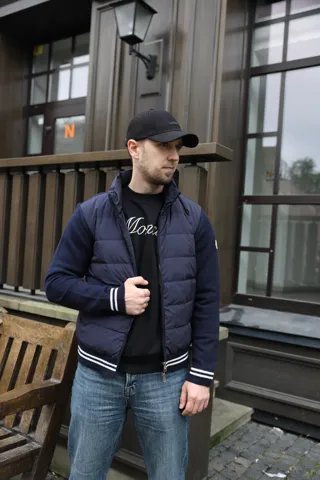 Moncler Padded Cotton Cardigan Navy Blue