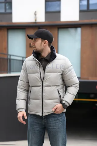 Moncler Logo-Embroidered Puffer Jacket Grey