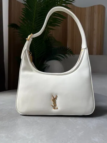 Saint Laurent Calypso Hobo in Plunged Lambskin White/Gold