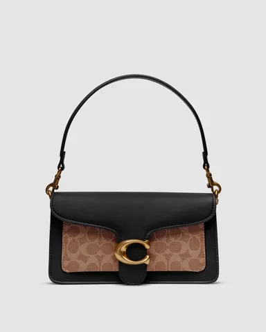 Coach Tabby Black/Beige Shoulder Bag In Signature Canvas