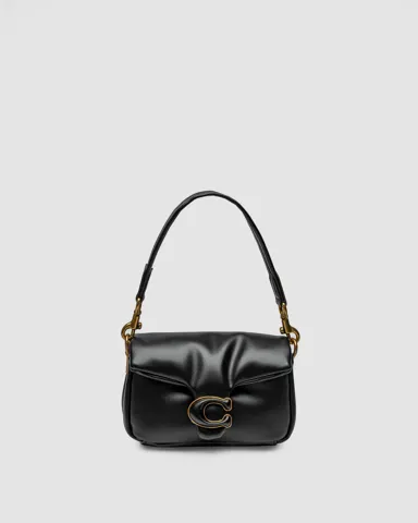 Coach Leather Covered C Closure Puffy Tabby Shoulder Bag Black