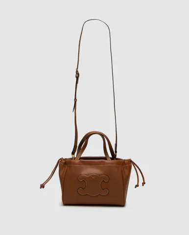 Celine Small Cabas Drawstring Cuir Triomphe In Smooth Calfskin Tan Brown