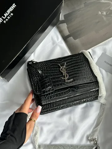 Yves Saint Laurent Sunset in Croco Leather Black/Silver (магнітна коробка)