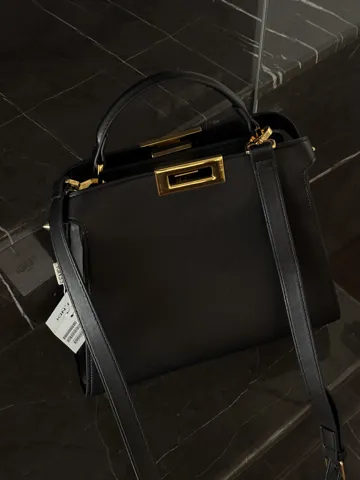 Fendi Black Large Iconic Essentially Peekaboo Top Handle Bag