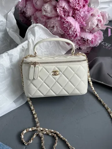Chanel Classic Beige Lambskin Pearl Crush Vanity Bag Магнітна Коробка Без дзеркала